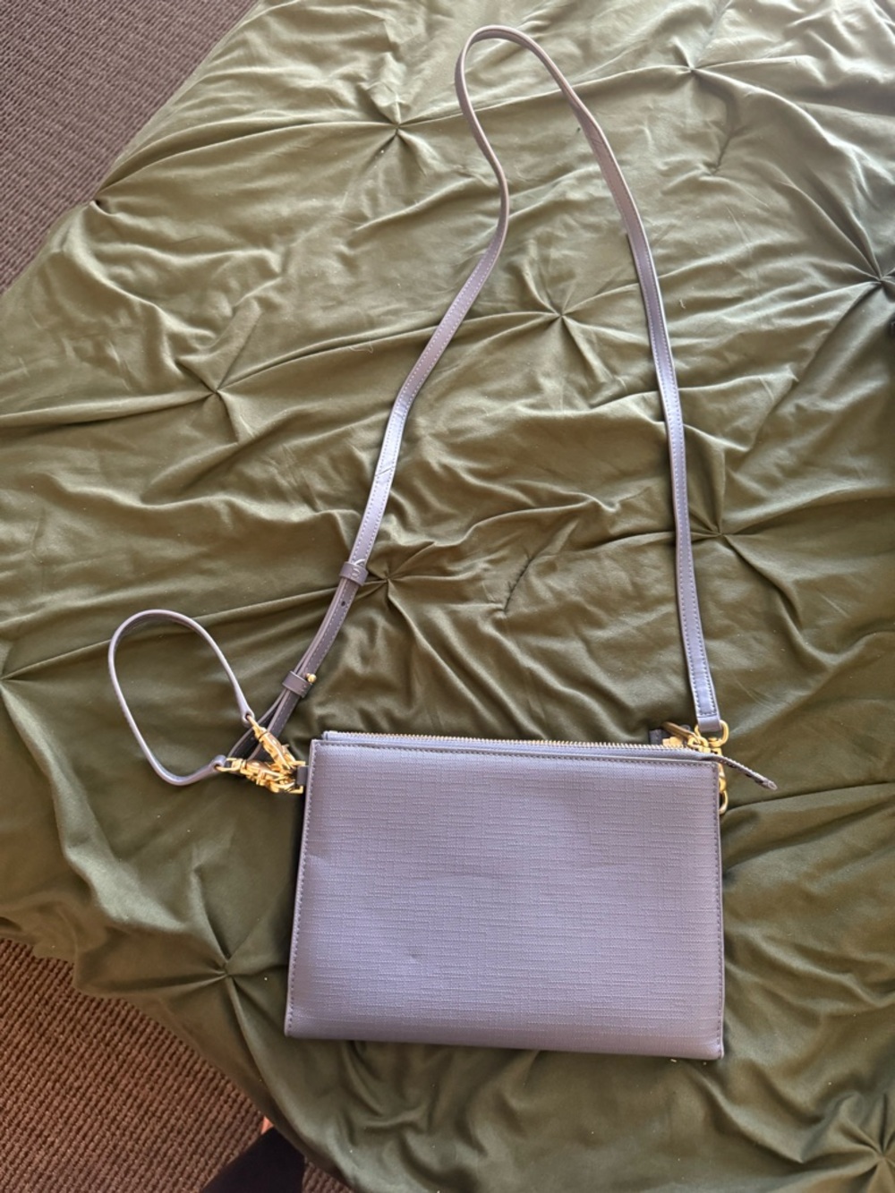 Dagne Dover Blue Gray Crossbody with Gold Hardware